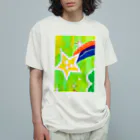 🐶シュナといろいろ🎨の流れ星　(グリーン) オーガニックコットンTシャツ