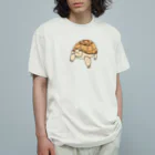 楽しいですの葉っぱをくわえた🐢リクガメの福丸 オーガニックコットンTシャツ