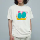 Psittako Art Shopの赤ちゃんプテラノドンとヴェロキラプトルのケンカ オーガニックコットンTシャツ