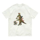 河内葉子の動物アートのグッズのお花が大好きな恐竜さんとお花の妖精 オーガニックコットンTシャツ