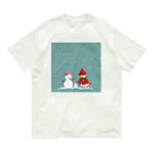 月見里 雀 -yamanashi suzume-の雪だるまと雀 オーガニックコットンTシャツ
