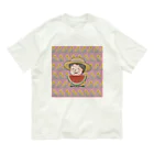 祖母と孫ちゃんねるグッズのスイカを食べる祖母（ひまわり柄ピンク） オーガニックコットンTシャツ