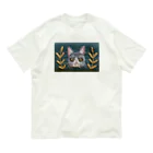 juichi_sewingの手刺繍ハチワレねこ オーガニックコットンTシャツ