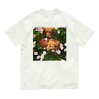 あとりえkittenのダックスのマロンとカプチーノと花畑 Organic Cotton T-Shirt