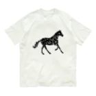 horse-lvのブラックホース花柄白抜き オーガニックコットンTシャツ