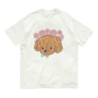 猫のきぬくんのお店のトイプーとピンクのガーベラ オーガニックコットンTシャツ