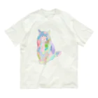 小鳥と映画館のユニコーンカラーの猫 オーガニックコットンTシャツ