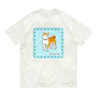 Shiba Inu Streetの水色の花フレームに囲まれた柴犬のドット絵 Organic Cotton T-Shirt