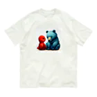 アートリィの青いクマと赤いヒヨコ オーガニックコットンTシャツ