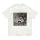 Ki-nacoの鹿と枯れ葉 オーガニックコットンTシャツ