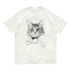 猫竹（nekotake)のペン画のしましま猫ちゃん オーガニックコットンTシャツ