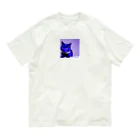 gatto solitario(物寂しげな猫)のネオンに染まった猫 オーガニックコットンTシャツ