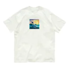 itacyoko(AIイラスト屋)の夕暮れで飛ぶイルカ オーガニックコットンTシャツ