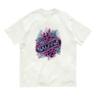 N SAUNA LOGOのネオン風花柄サウナロゴ11　花柄ver.4 オーガニックコットンTシャツ