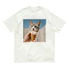 猫雑貨屋　ねこまろのアイスにかぶりつく猫 オーガニックコットンTシャツ