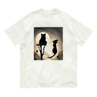 YOKAZE KASUMIの月夜が背景のクールな猫！ Organic Cotton T-Shirt