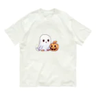 Vasetti_pressの可愛いおばけとカボチャ オーガニックコットンTシャツ