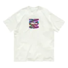 Kumamanのオーロラシルク　Shineロゴ入り オーガニックコットンTシャツ