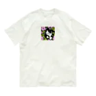 capcat1919のハチワレ白黒猫とオキザリス Organic Cotton T-Shirt