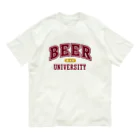 tonikakusakeのBEER UNIVERSITY ビール大学 エンジ オーガニックコットンTシャツ