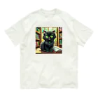 yoiyononakaの図書室の黒猫01 オーガニックコットンTシャツ