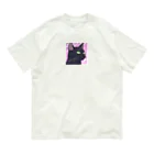 73GTCのかっこいい黒猫3 オーガニックコットンTシャツ