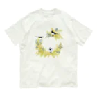 やちよ｜リアル鳥イラストの鶺鴒さんとミモザのリース（枝なし） Organic Cotton T-Shirt