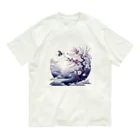 raio-nの白背景の和風夜景 - 月と梅と鶴 オーガニックコットンTシャツ