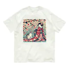 ParadigmStar　パラダイムスターの和風cat 見返り桜 Organic Cotton T-Shirt