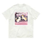 Shironekokuuの桜で遊ぶ犬と猫 Organic Cotton T-Shirt