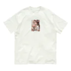 AQUAMETAVERSEのバラの花束と女性　なでしこ1478 オーガニックコットンTシャツ