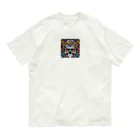 てぃっちゃんの色鮮やかな花々と入り組んだ頭蓋骨のタトゥーデザイン オーガニックコットンTシャツ