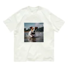 jackrussellvibes___の水しぶきあげながらジャンプするジャックラッセルテリア Organic Cotton T-Shirt