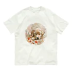 Petia Bloomの水彩風犬と花 オーガニックコットンTシャツ