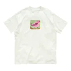 ピンク系水彩画のピンクの鳥さん 水彩画 オーガニックコットンTシャツ