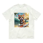 HIROICの猫サーファー オーガニックコットンTシャツ