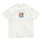キュート＆クールのアニメ調・花ねこ オーガニックコットンTシャツ
