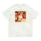 猫好きの谷の猫の水彩画/キジシロねこのイラスト/おもちゃで遊ぶキジ白ネコ Organic Cotton T-Shirt