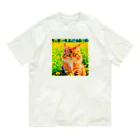 猫好きの谷の猫の水彩画/花畑のサイベリアンねこのイラスト/キジトラネコ Organic Cotton T-Shirt