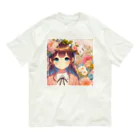 ピクセルパレットの可愛い女の子とお花10 オーガニックコットンTシャツ