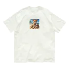 サイバーセキュリティマネジメントオフィスの砂の城で遊ぶ猫 Organic Cotton T-Shirt