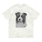 greetenのボーダーコリー　アート犬モノクロ オーガニックコットンTシャツ