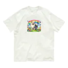 momonekokoの虹色の犬 オーガニックコットンTシャツ