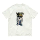 青い猫の真白 オーガニックコットンTシャツ