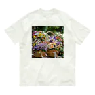 AQUAMETAVERSEの華やかな花が入った花かご　なでしこ1478 オーガニックコットンTシャツ