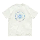 Metatron’s Cube Cosmosのメタトロンキューブ神聖幾何学と優しいパステルカラーの花のリース オーガニックコットンTシャツ