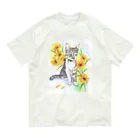 Miaws Shopの子猫とヒマワリ オーガニックコットンTシャツ