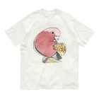 まめるりはことりのモモイロインコちゃんとトウモロコシ【まめるりはことり】 オーガニックコットンTシャツ