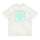 鳴くよメジロのネオンブルー双喜紋デカ オーガニックコットンTシャツ