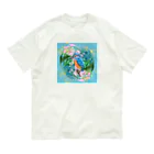 NORIMA'S SHOP のかわいいカワセミとピンクストックのフラワーアレンジメント オーガニックコットンTシャツ